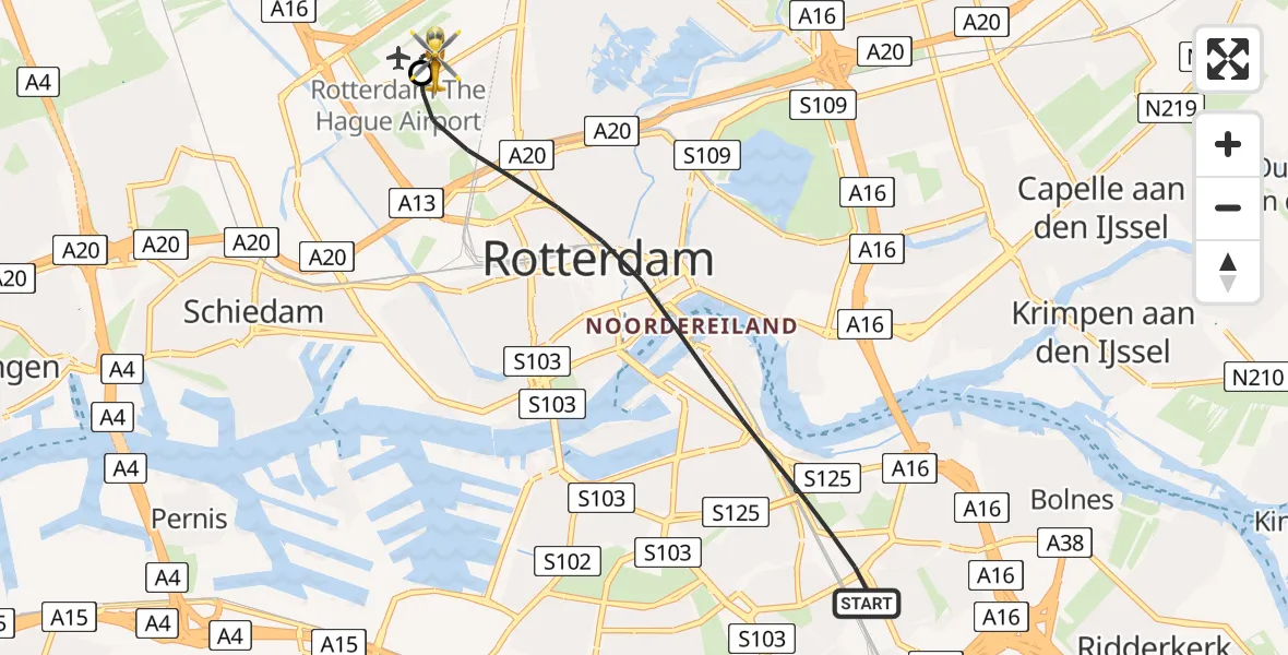 Vluchtroute Traumahelikopter Rotterdam - Rotterdam The Hague Airport, 14 mei 2026, 15:01