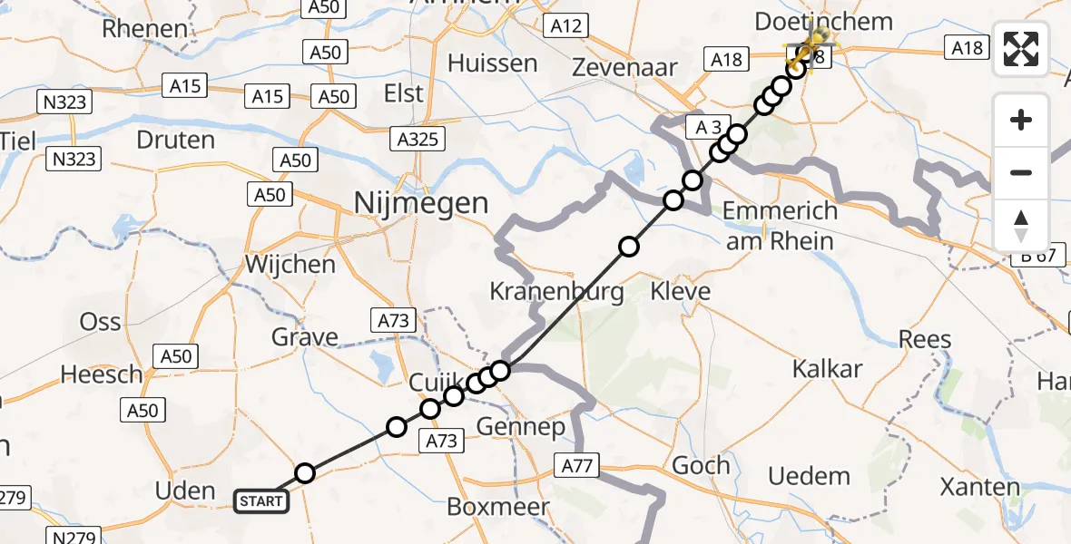 Vluchtroute Traumahelikopter Vliegbasis Volkel - Doetinchem, 14 mei 2026, 17:57