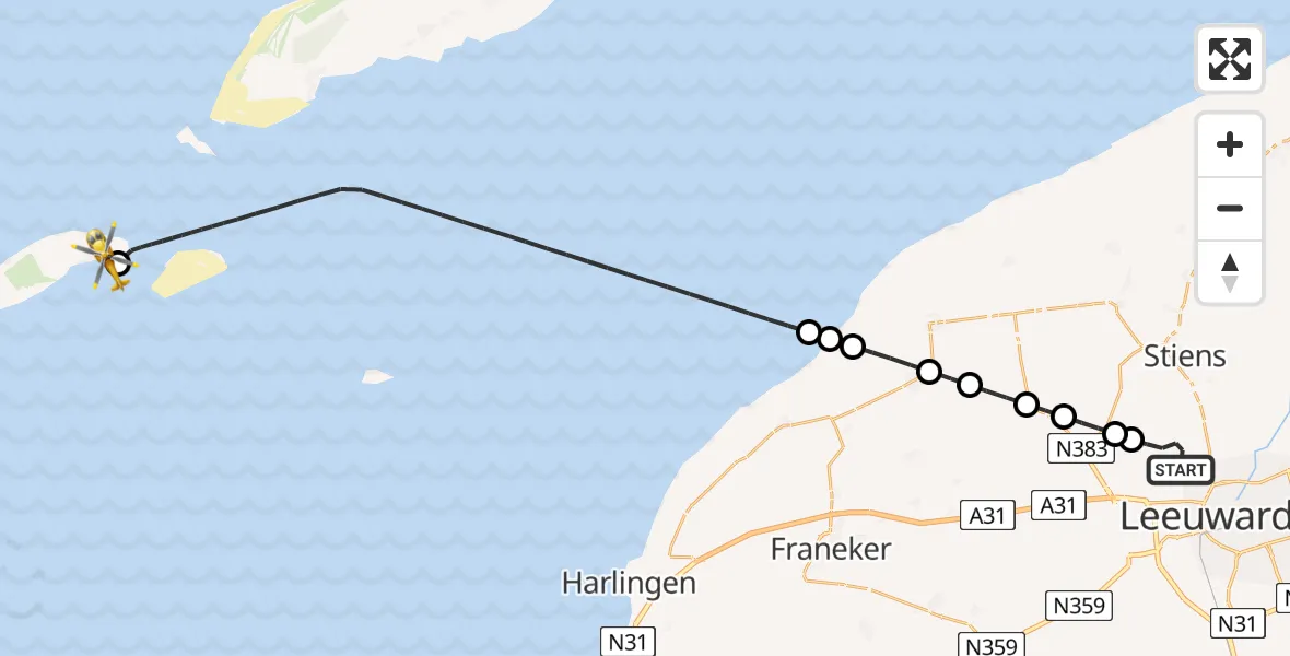 Vluchtroute Ambulancehelikopter Vliegbasis Leeuwarden - Vlieland Heliport, 14 mei 2026, 18:09
