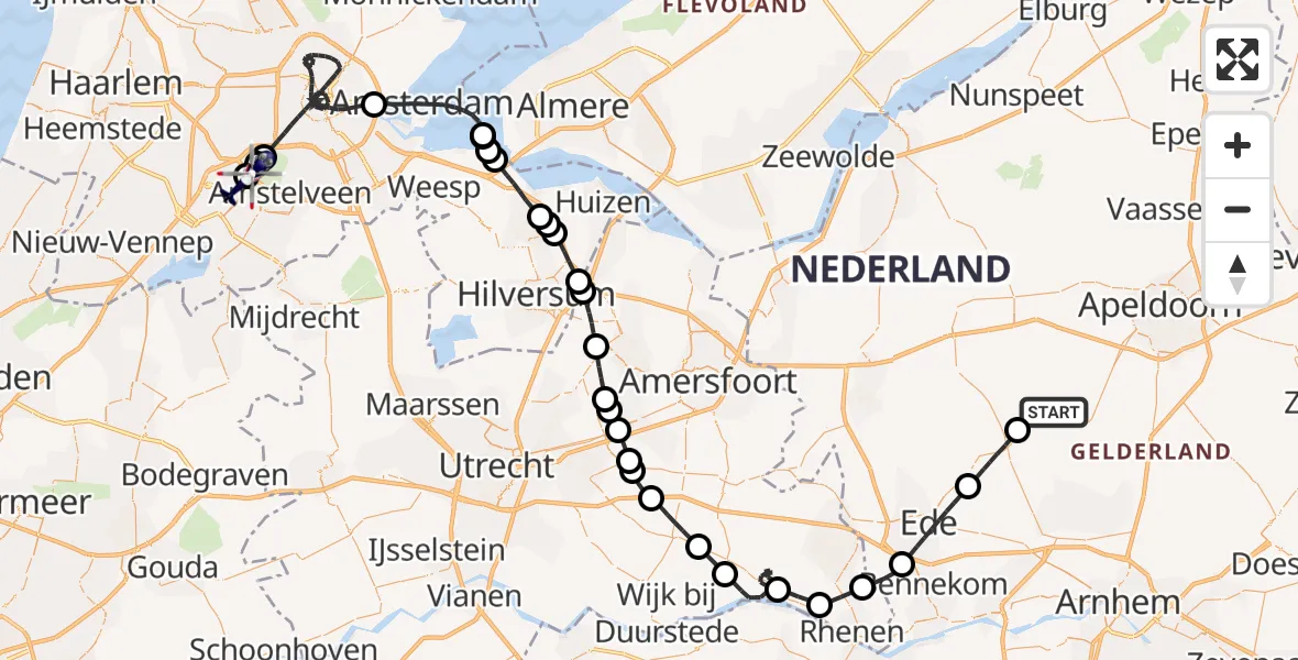Vluchtroute Politiehelikopter Harskamp - Amsterdam Vliegveld Schiphol, 14 mei 2026, 18:11