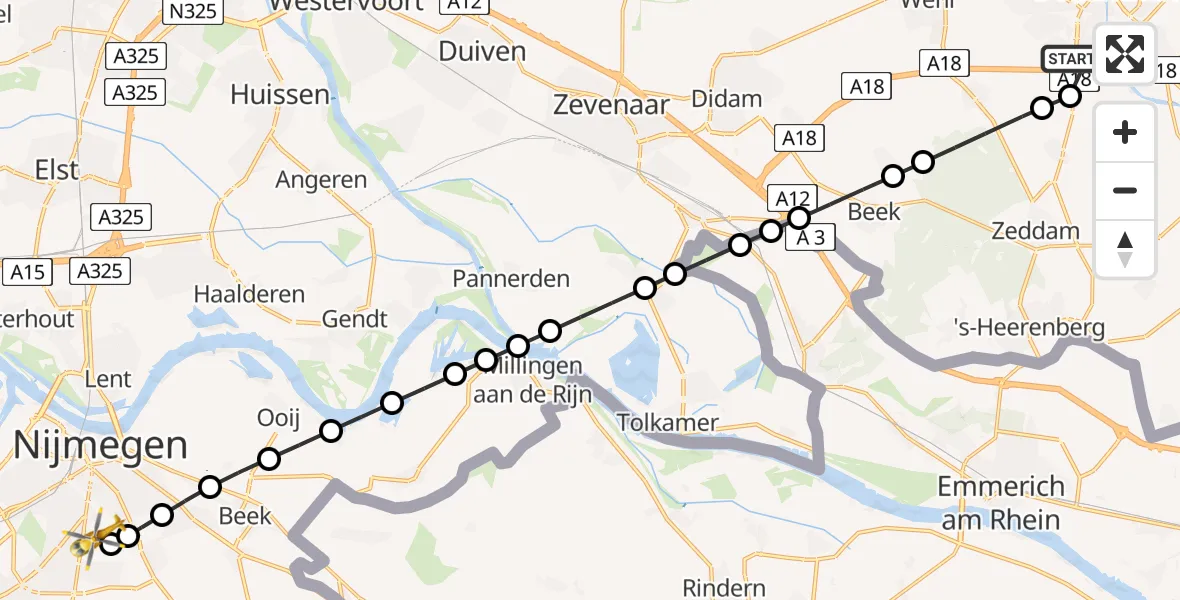 Vluchtroute Traumahelikopter Doetinchem - Radboud University Medical Center Heliport, 14 mei 2026, 18:28