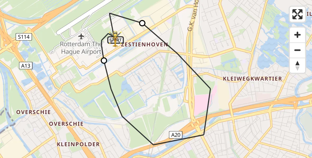 Vluchtroute Traumahelikopter Rotterdam The Hague Airport - Rotterdam The Hague Airport, 14 mei 2026, 18:50