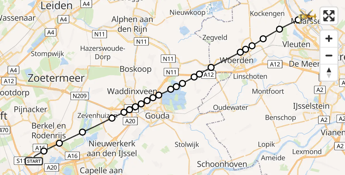 Vluchtroute Traumahelikopter Rotterdam The Hague Airport - Maarssen, 14 mei 2026, 19:16