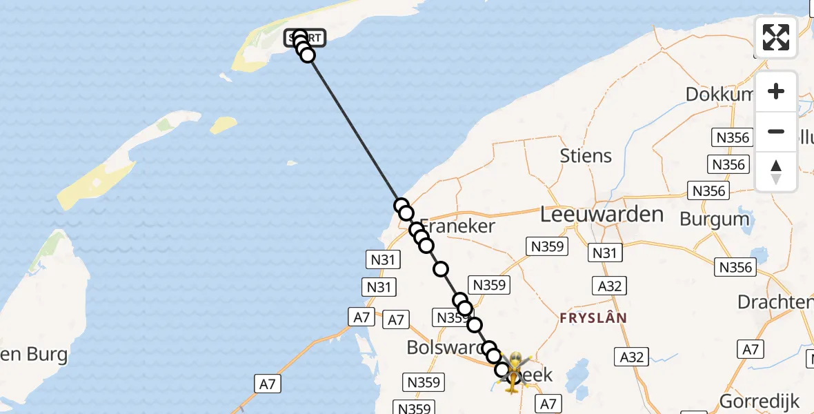 Vluchtroute Ambulancehelikopter Terschelling Heliport - Antonius Hospital Heliport, 14 mei 2026, 19:53