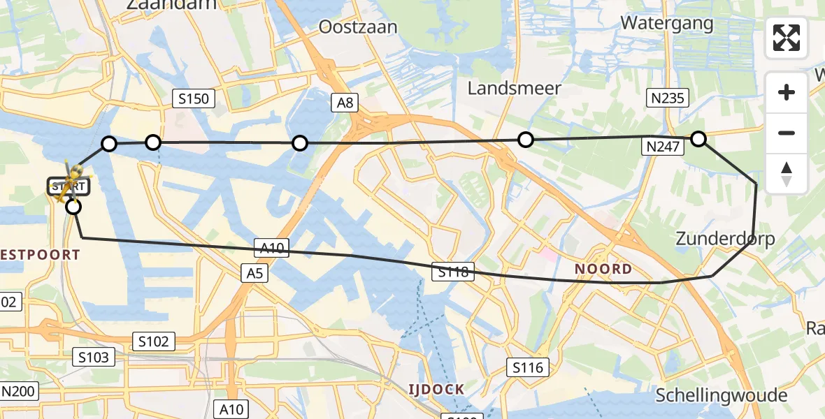 Vluchtroute Traumahelikopter Amsterdam Heliport - Amsterdam Heliport, 14 mei 2026, 20:05
