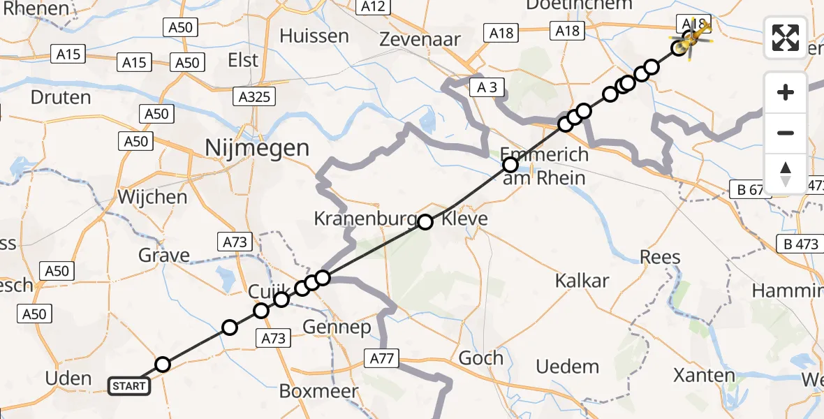 Vluchtroute Traumahelikopter Vliegbasis Volkel - Westendorp, 15 mei 2026, 05:22