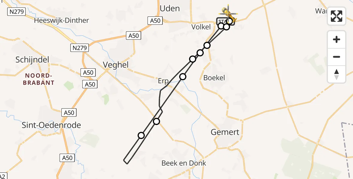 Vluchtroute Traumahelikopter Vliegbasis Volkel - Vliegbasis Volkel, 15 mei 2026, 06:29