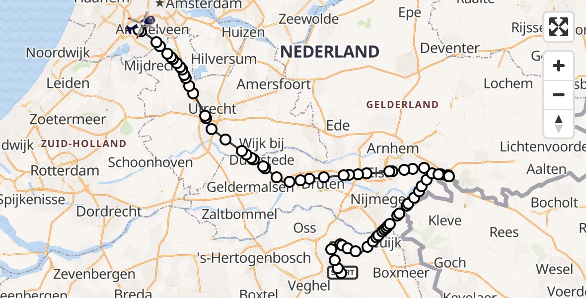 Vluchtroute Politiehelikopter Vliegbasis Volkel - Amsterdam Vliegveld Schiphol, 15 mei 2026, 07:22
