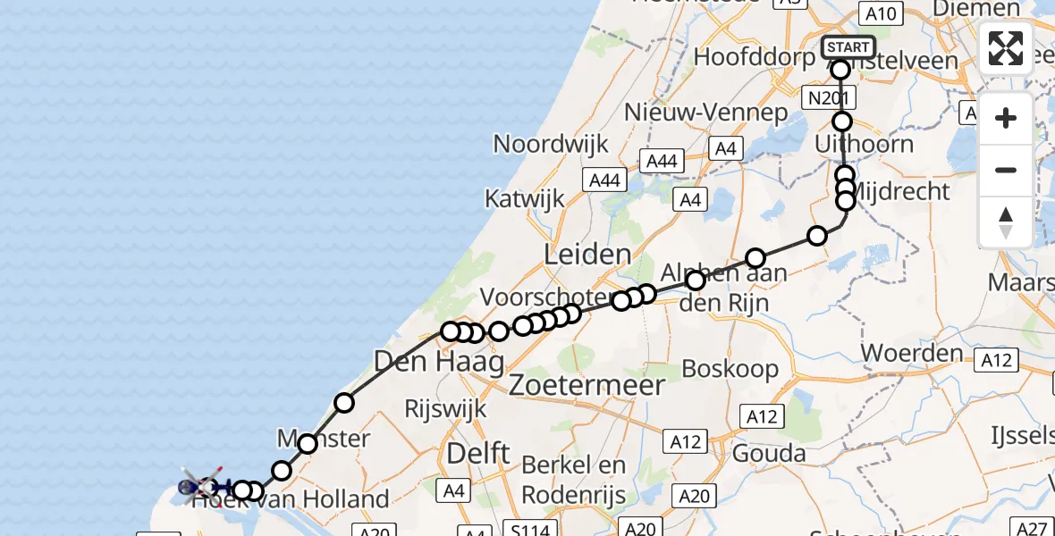 Vluchtroute Politiehelikopter Amsterdam Vliegveld Schiphol - Maasvlakte Rotterdam, 15 mei 2026, 07:33