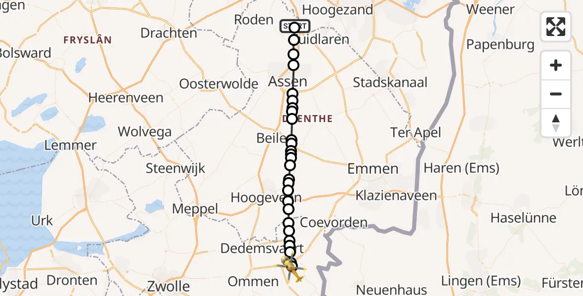 Vluchtroute Traumahelikopter Groningen Airport Eelde - Rheeze, 15 mei 2026, 07:58