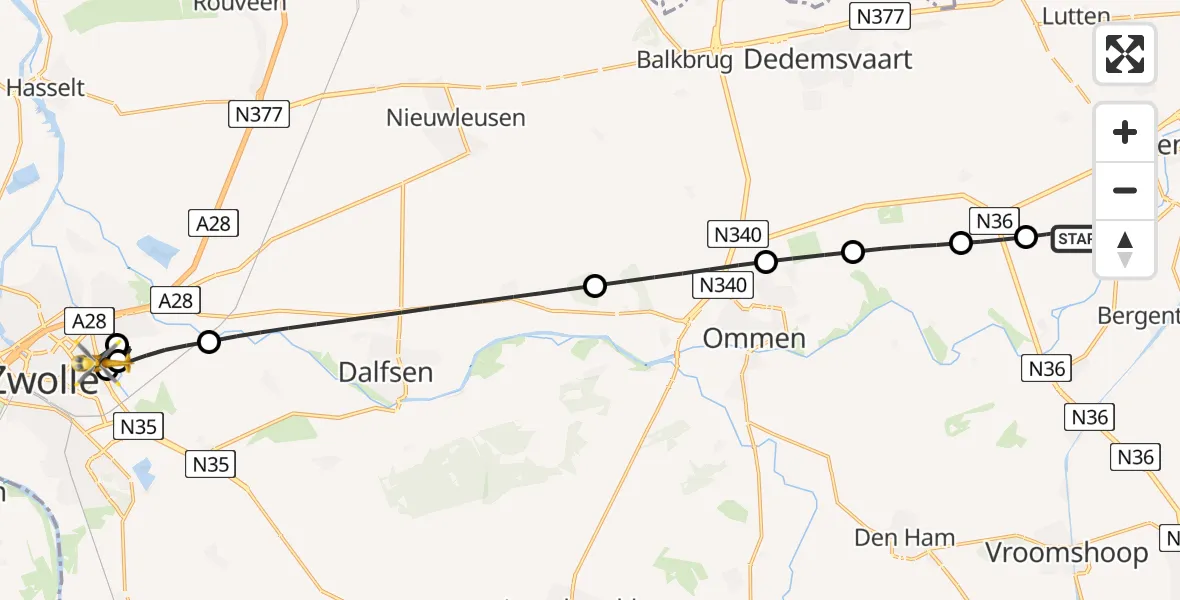 Vluchtroute Traumahelikopter Rheeze - Isala Hospital Zwolle Heliport, 15 mei 2026, 08:58