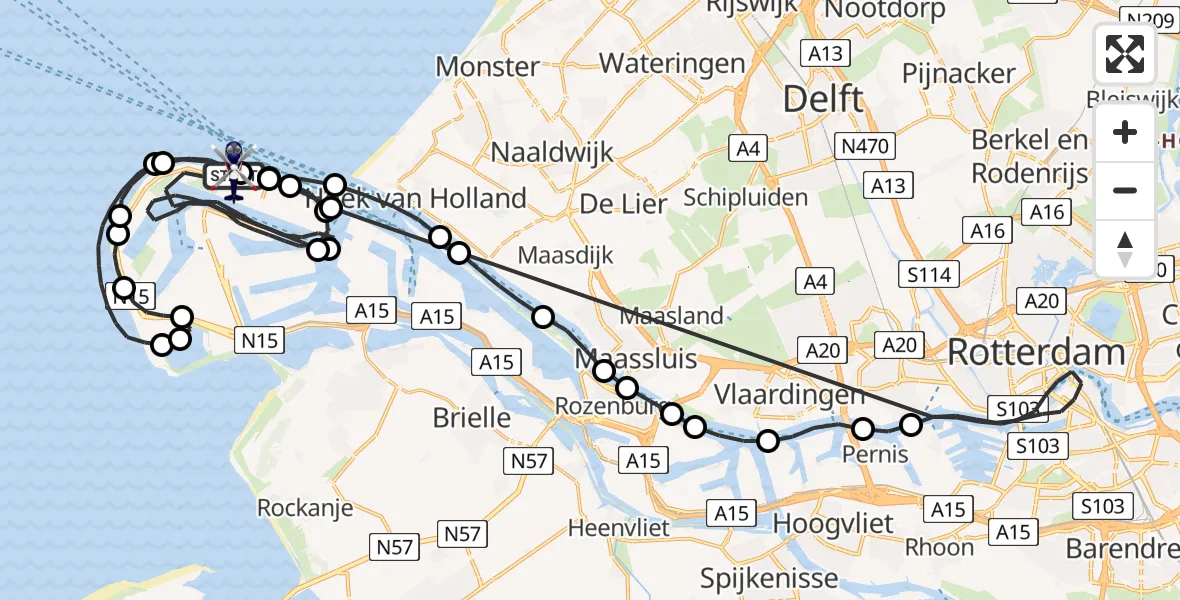 Vluchtroute Politiehelikopter Maasvlakte Rotterdam - Maasvlakte Rotterdam, 15 mei 2026, 09:07