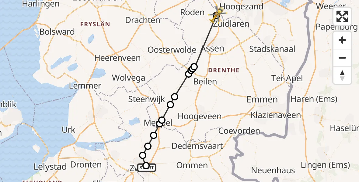 Vluchtroute Traumahelikopter Isala Hospital Zwolle Heliport - Groningen Airport Eelde, 15 mei 2026, 09:28