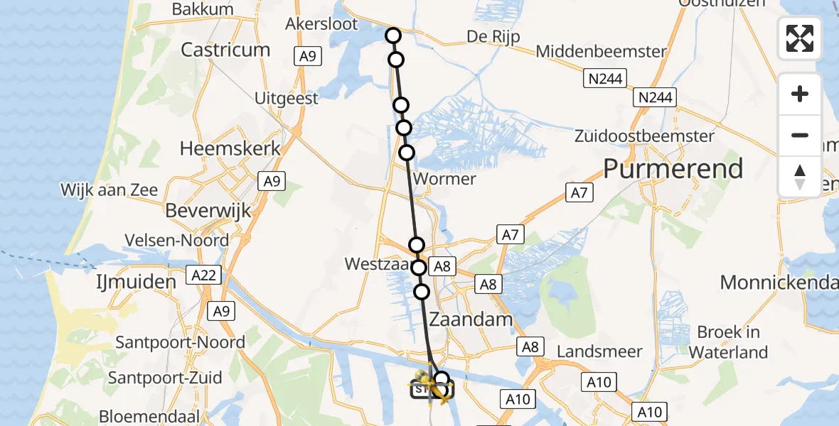 Vluchtroute Traumahelikopter Amsterdam Heliport - Amsterdam Heliport, 15 mei 2026, 09:42