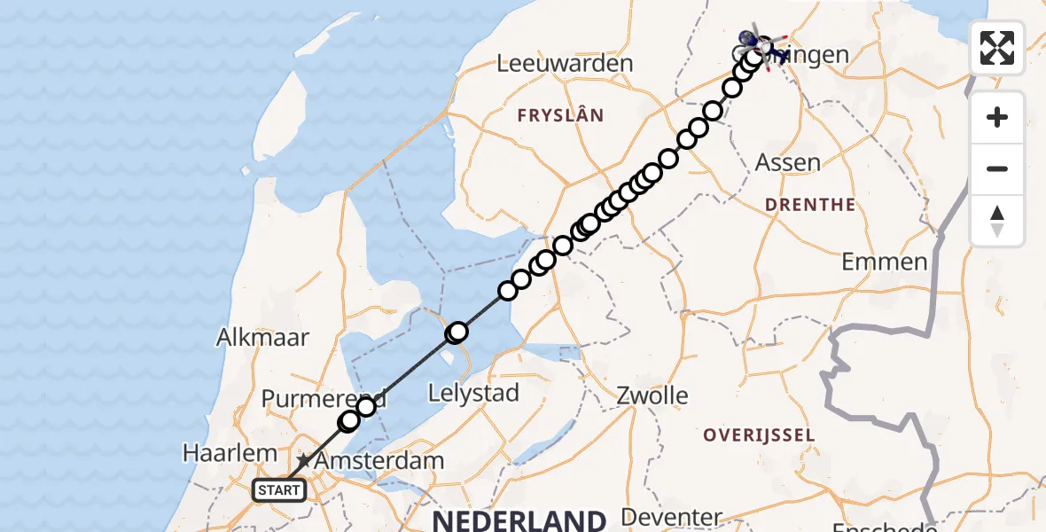 Vluchtroute Politiehelikopter Amsterdam Vliegveld Schiphol - Groningen, 15 mei 2026, 09:43