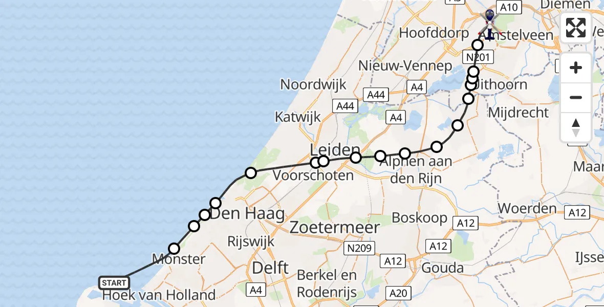 Vluchtroute Politiehelikopter Noordzee - Amsterdam Vliegveld Schiphol, 15 mei 2026, 09:57