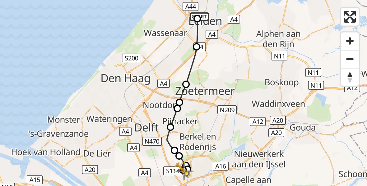 Vluchtroute Traumahelikopter Leiden University Medical Center Heliport - Rotterdam The Hague Airport, 15 mei 2026, 10:35