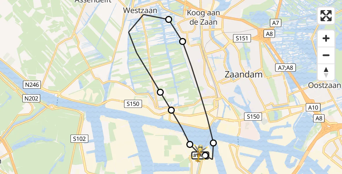 Vluchtroute Traumahelikopter Amsterdam Heliport - Amsterdam Heliport, 15 mei 2026, 10:38