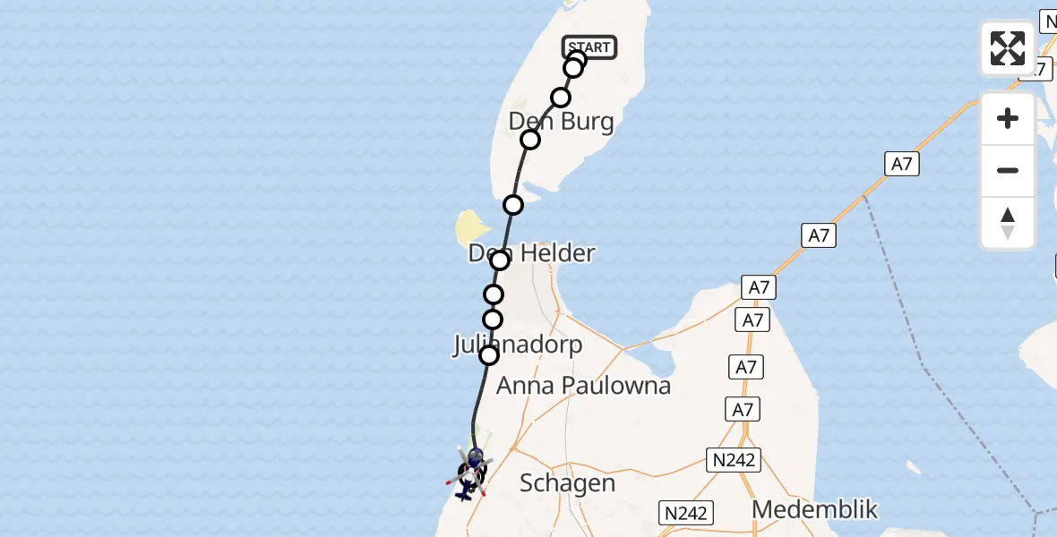 Vluchtroute Politiehelikopter Texel International Airport - Petten, 15 mei 2026, 11:06