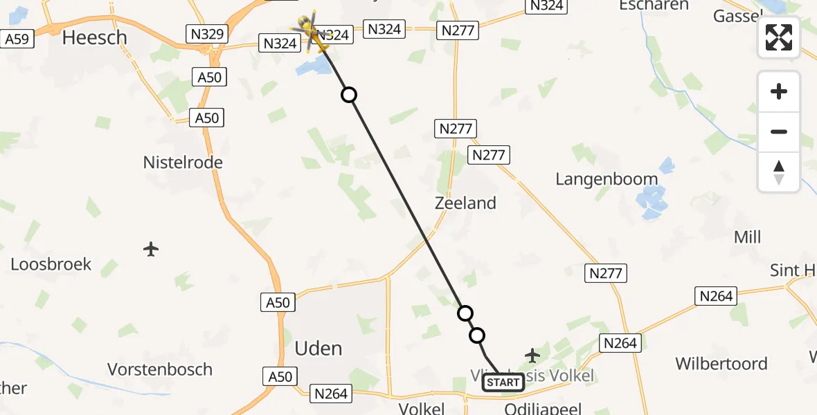 Vluchtroute Traumahelikopter Vliegbasis Volkel - Schaijk, 15 mei 2026, 11:23