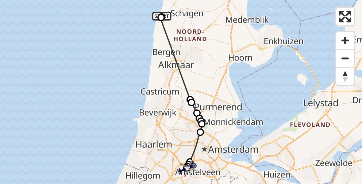Vluchtroute Politiehelikopter Petten - Amsterdam Vliegveld Schiphol, 15 mei 2026, 11:23