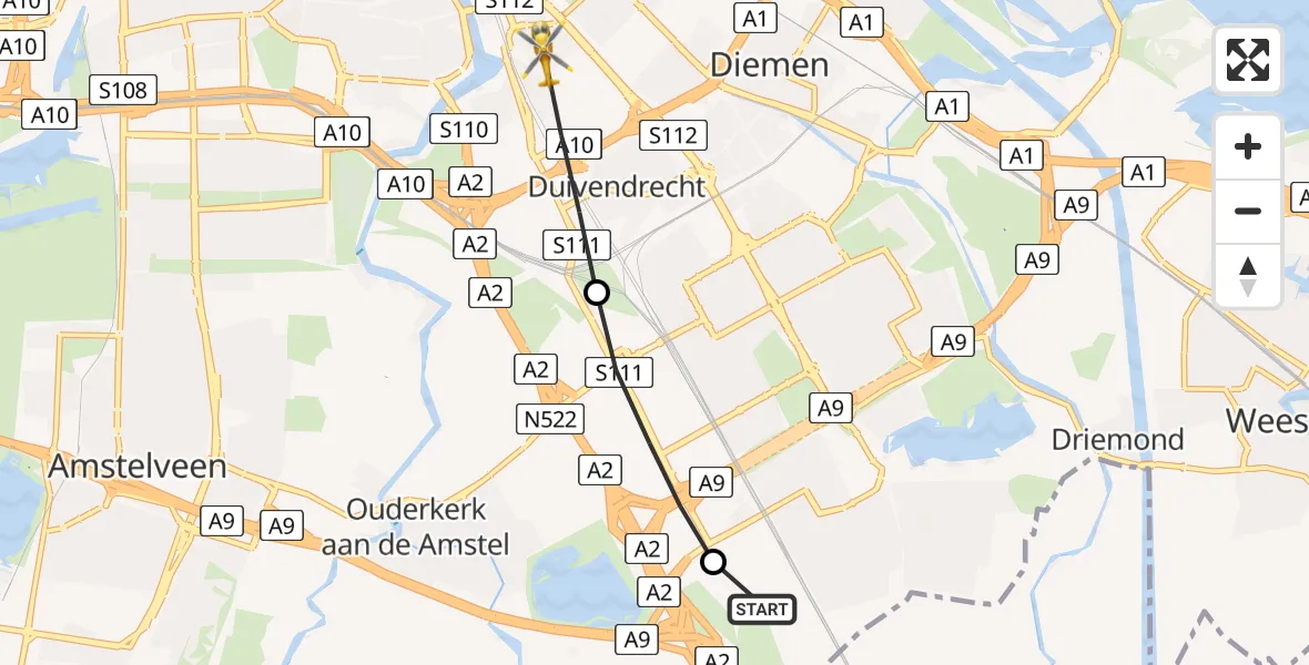 Vluchtroute Traumahelikopter Amsterdam UMC Helipad - Amsterdam, 15 mei 2026, 12:02