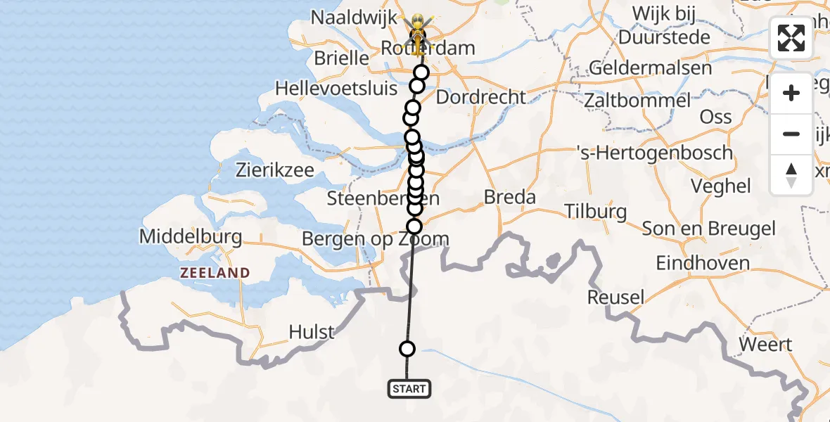 Vluchtroute Traumahelikopter Antwerp University Hospital Heliport - Rotterdam The Hague Airport, 15 mei 2026, 12:28
