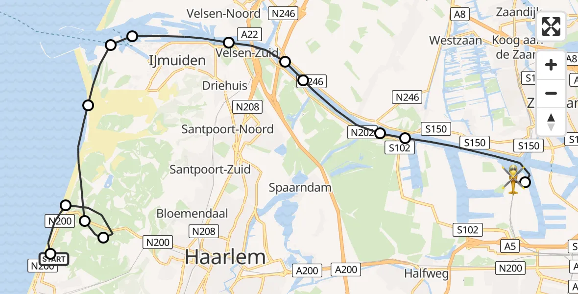 Vluchtroute Traumahelikopter CM.com Circuit Zandvoort Heliport - Amsterdam Heliport, 15 mei 2026, 13:02