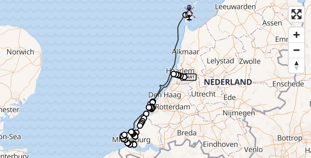 Vluchtroute Politiehelikopter Amsterdam Vliegveld Schiphol - Texel International Airport, 15 mei 2026, 13:34