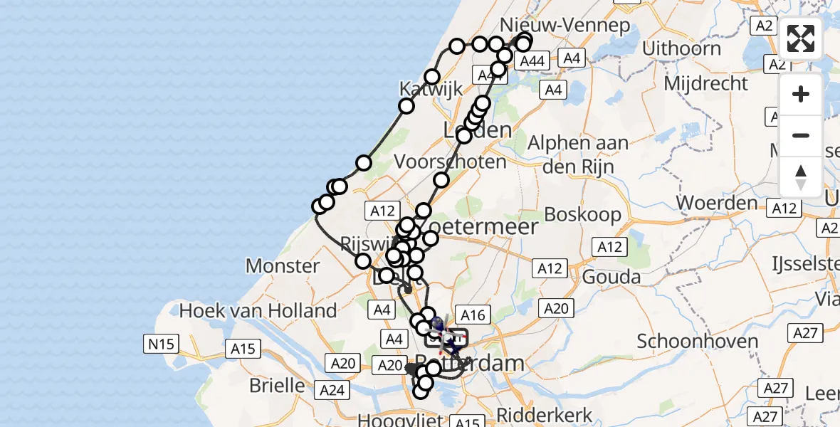 Vluchtroute Politiehelikopter Rotterdam The Hague Airport - Rotterdam The Hague Airport, 15 mei 2026, 13:37