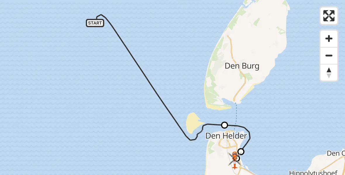 Vluchtroute Kustwachthelikopter Noordzee - Militair vliegveld De Kooy / Den Helder Airport, 15 mei 2026, 13:42