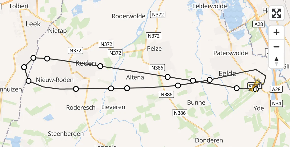 Vluchtroute Traumahelikopter Groningen Airport Eelde - Groningen Airport Eelde, 15 mei 2026, 13:45
