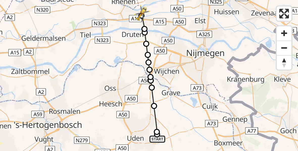 Vluchtroute Traumahelikopter Vliegbasis Volkel - Opheusden, 15 mei 2026, 14:40