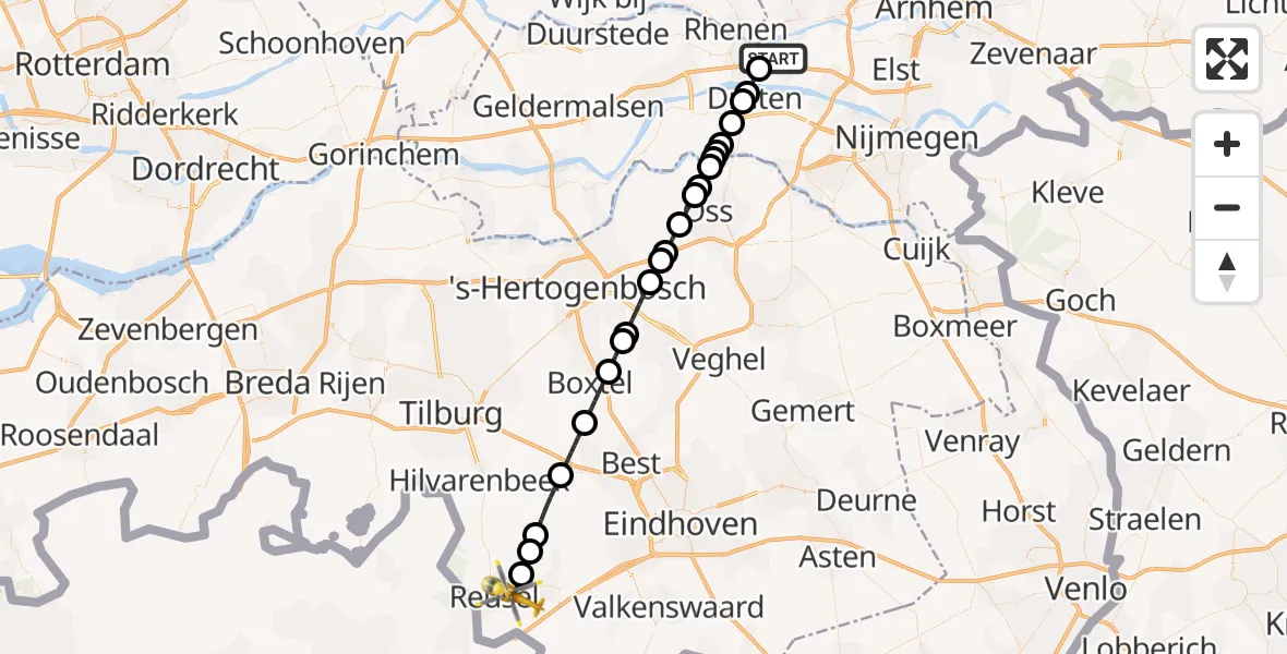 Vluchtroute Traumahelikopter Opheusden - Reusel, 15 mei 2026, 15:08