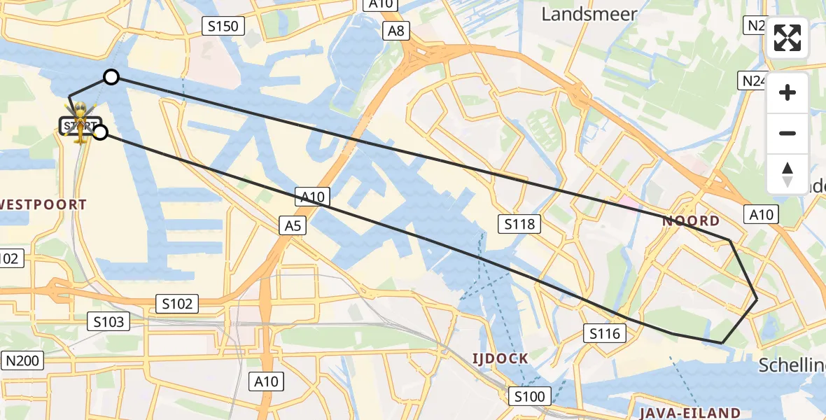 Vluchtroute Traumahelikopter Amsterdam Heliport - Amsterdam Heliport, 15 mei 2026, 15:22