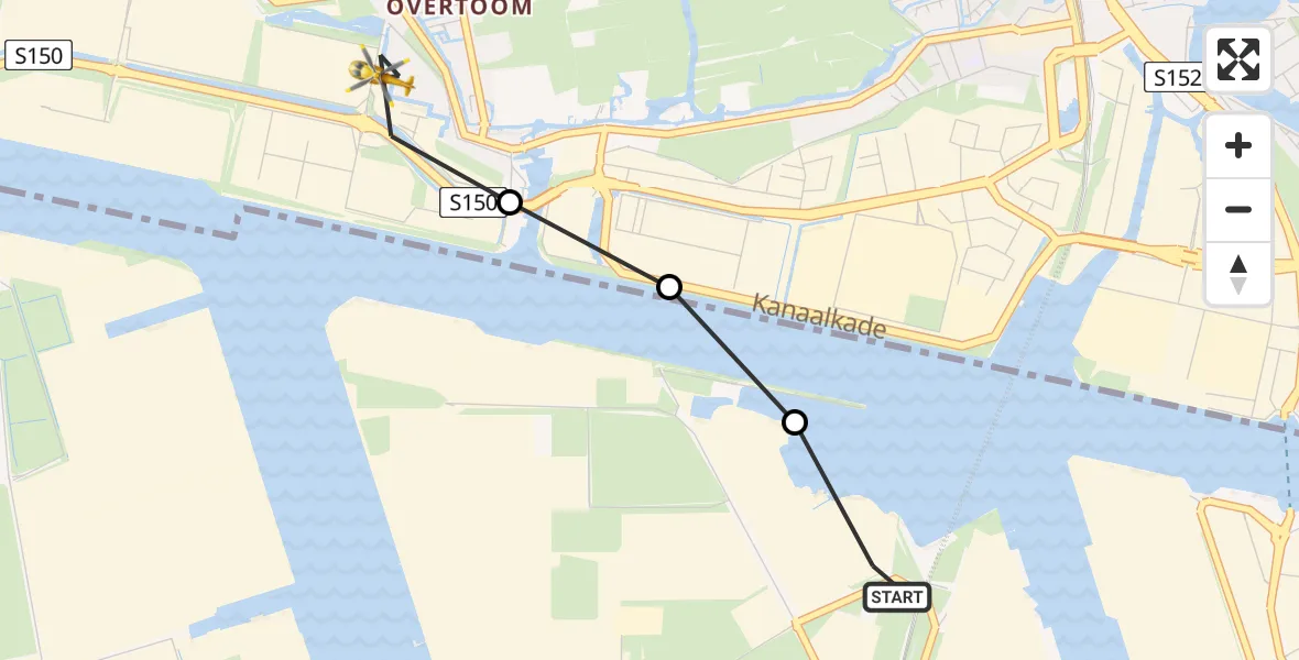 Vluchtroute Traumahelikopter Amsterdam Heliport - Westzaan, 15 mei 2026, 15:37