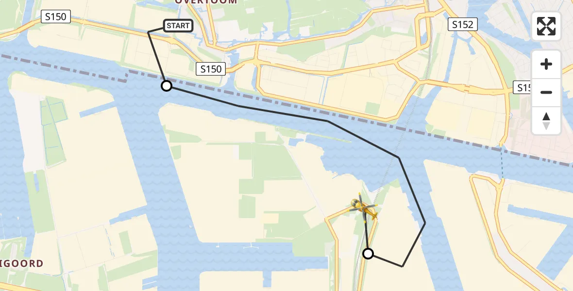 Vluchtroute Traumahelikopter Westzaan - Amsterdam Heliport, 15 mei 2026, 16:28