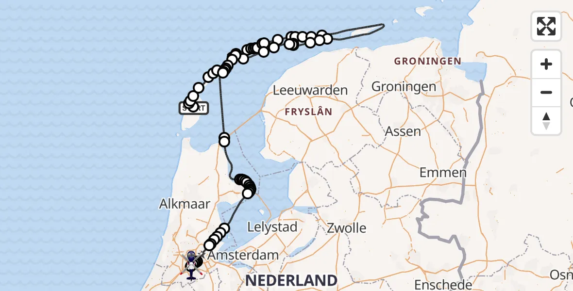 Vluchtroute Politiehelikopter Texel International Airport - Amsterdam Vliegveld Schiphol, 15 mei 2026, 17:14