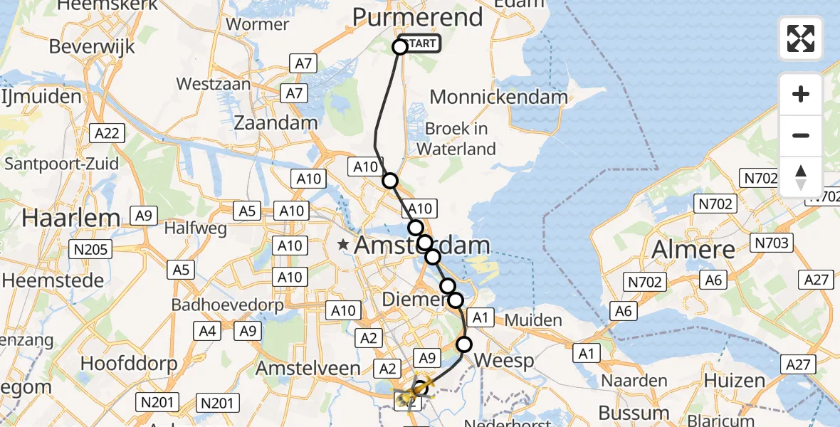 Vluchtroute Traumahelikopter Purmerend - Amsterdam UMC Helipad, 15 mei 2026, 18:14