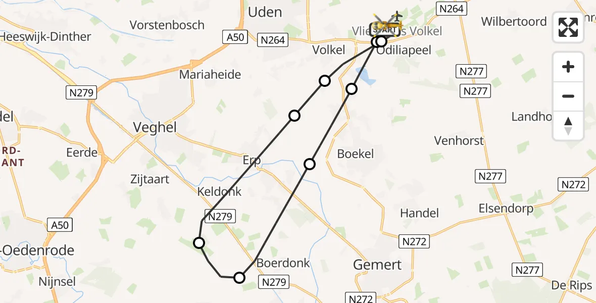 Vluchtroute Traumahelikopter Vliegbasis Volkel - Vliegbasis Volkel, 15 mei 2026, 18:34