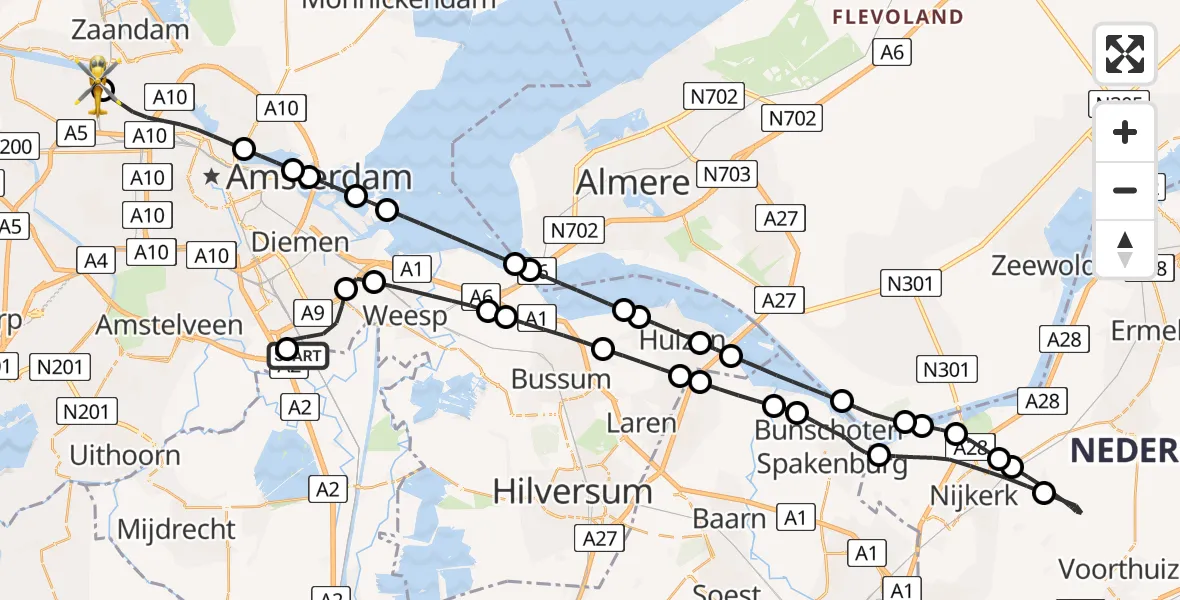 Vluchtroute Traumahelikopter Amsterdam UMC Helipad - Amsterdam Heliport, 15 mei 2026, 19:04
