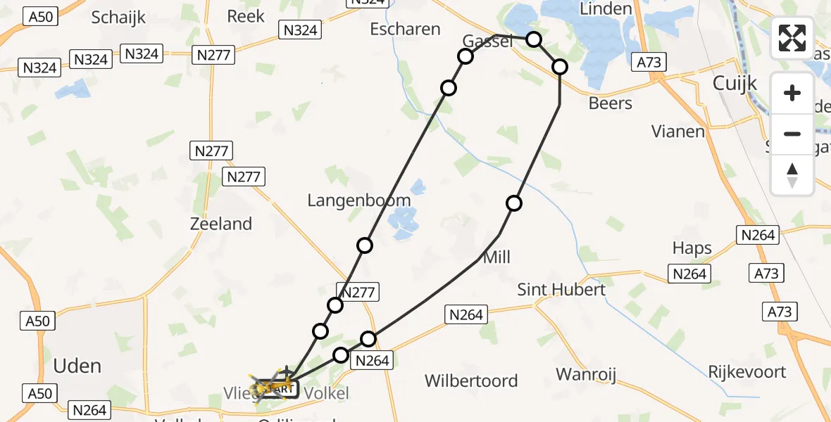 Vluchtroute Traumahelikopter Vliegbasis Volkel - Vliegbasis Volkel, 15 mei 2026, 20:06