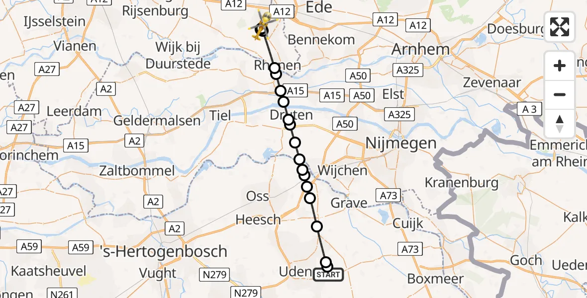 Vluchtroute Traumahelikopter Vliegbasis Volkel - Veenendaal, 15 mei 2026, 21:34
