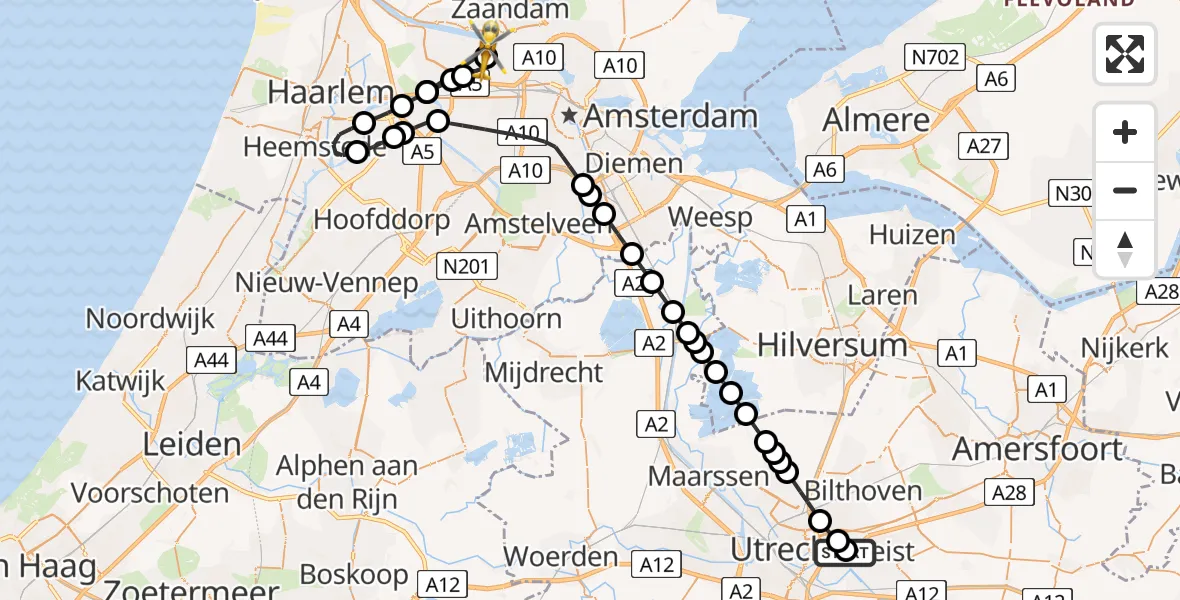 Vluchtroute Traumahelikopter University Medical Center Utrecht Heliport - Amsterdam Heliport, 15 mei 2026, 22:33