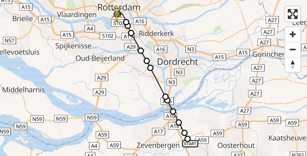 Vluchtroute Traumahelikopter Terheijden - Leids Universitair Medisch Centrum (LUMC), 16 mei 2026, 01:29