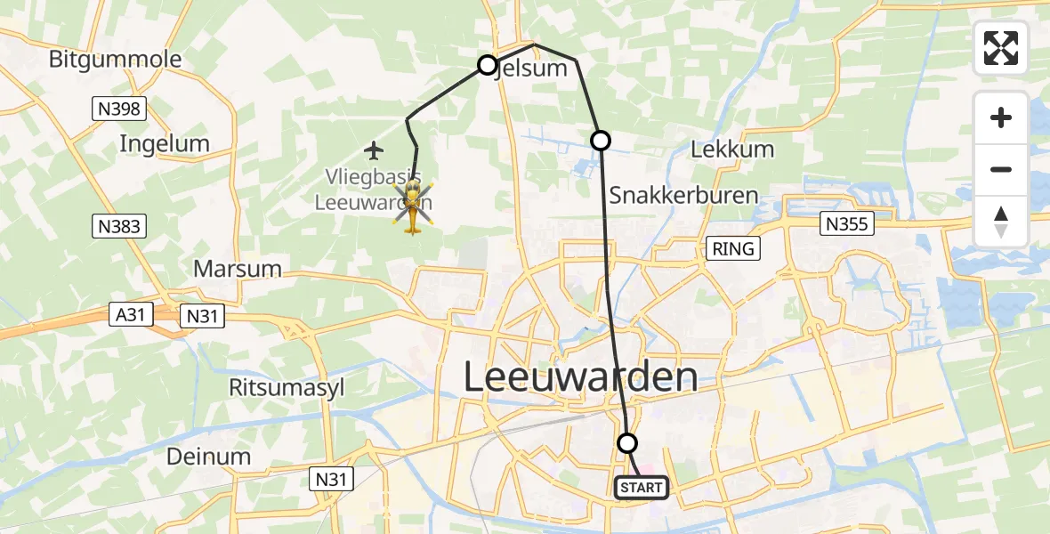 Vluchtroute Ambulancehelikopter Leeuwarden Medical Center Heliport - Vliegbasis Leeuwarden, 16 mei 2026, 01:51