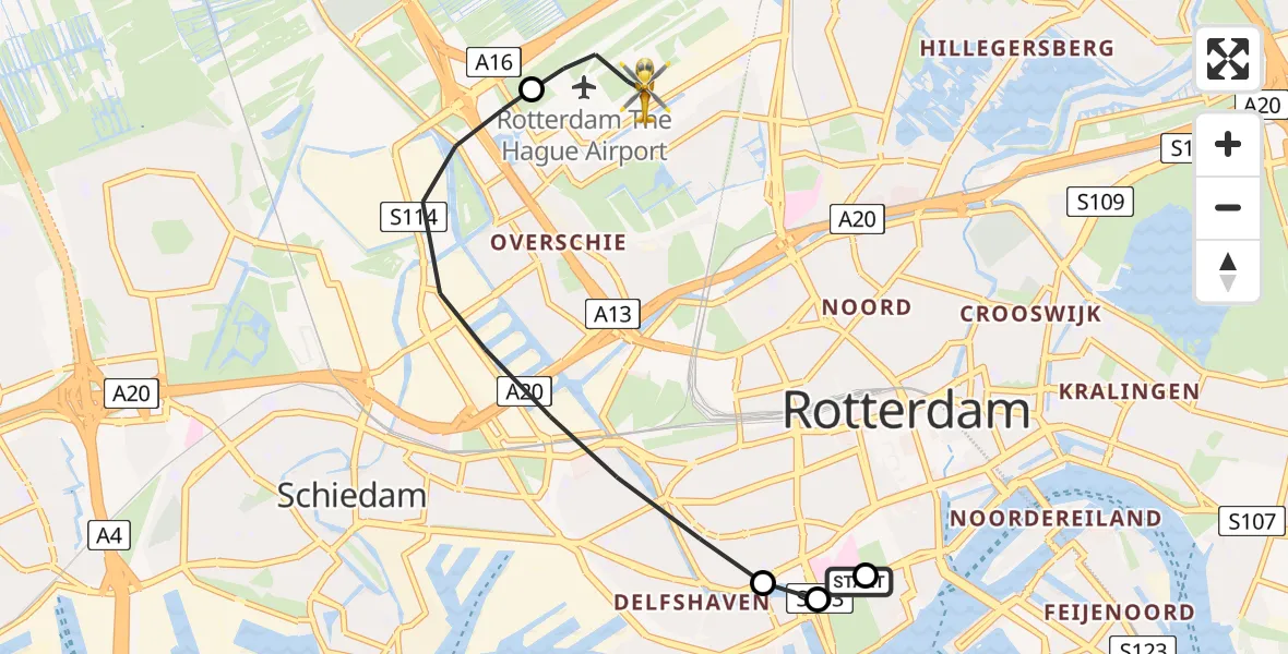 Vluchtroute Traumahelikopter Leids Universitair Medisch Centrum (LUMC) - Rotterdam The Hague Airport, 16 mei 2026, 02:11