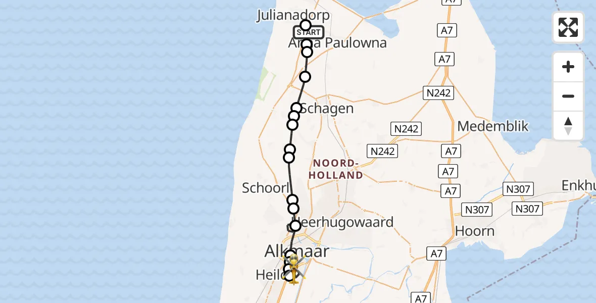 Vluchtroute Traumahelikopter Anna Paulowna - Alkmaar, 16 mei 2026, 03:43
