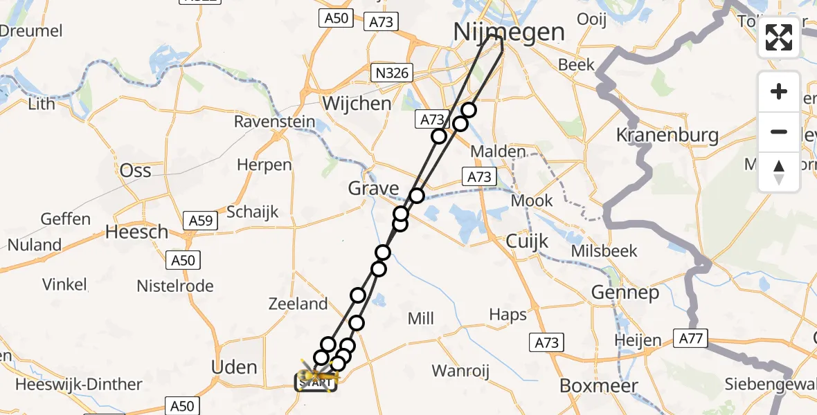 Vluchtroute Traumahelikopter Vliegbasis Volkel - Vliegbasis Volkel, 16 mei 2026, 08:28