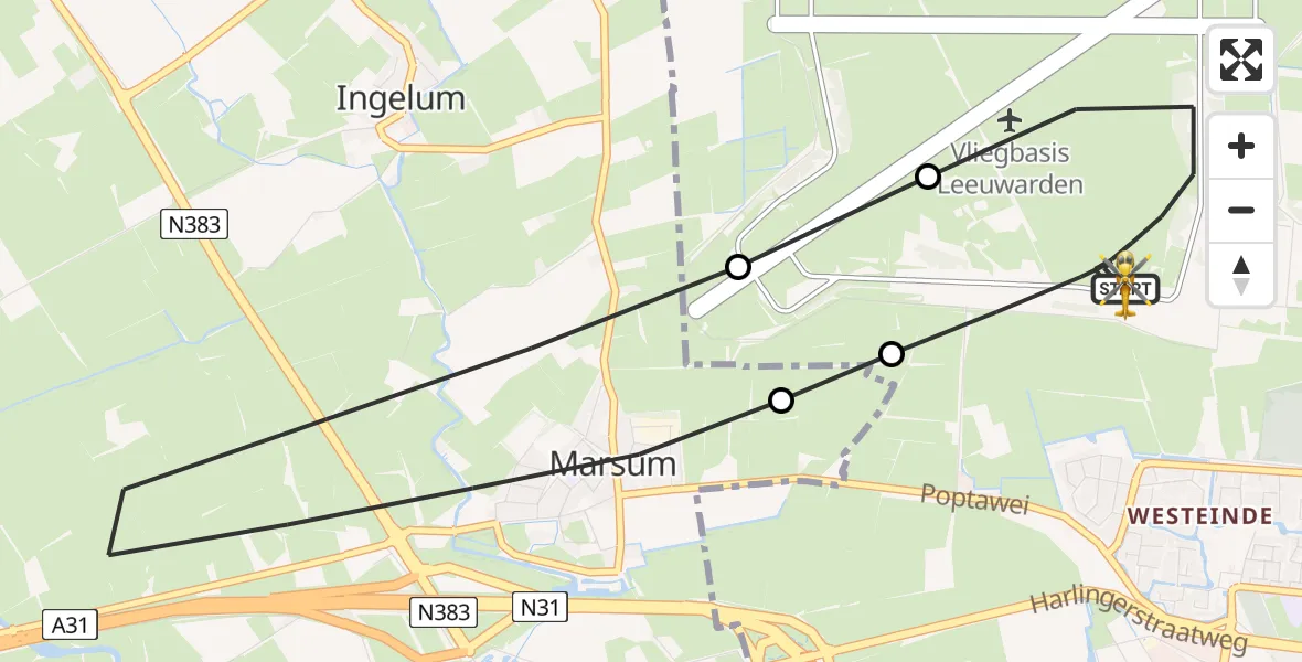 Vluchtroute Ambulancehelikopter Vliegbasis Leeuwarden - Vliegbasis Leeuwarden, 16 mei 2026, 09:02
